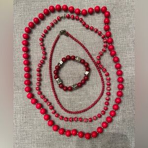 Red Beaded Necklace / Bracelet Bundle | Vintage Style Jewelry
